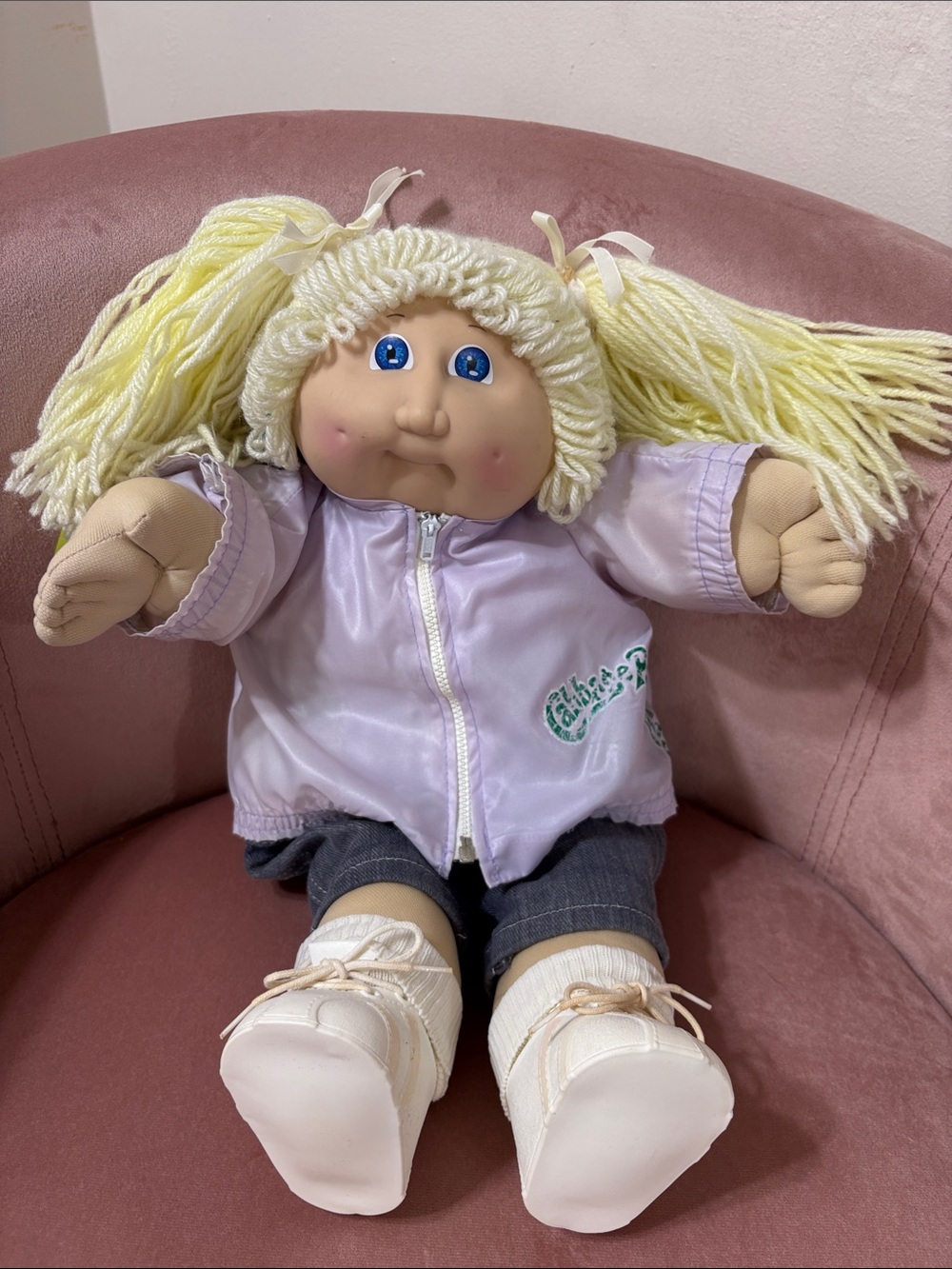 VTG 1985 Cabbage Patch Doll Platinum Hair Blue Eyes Dimples